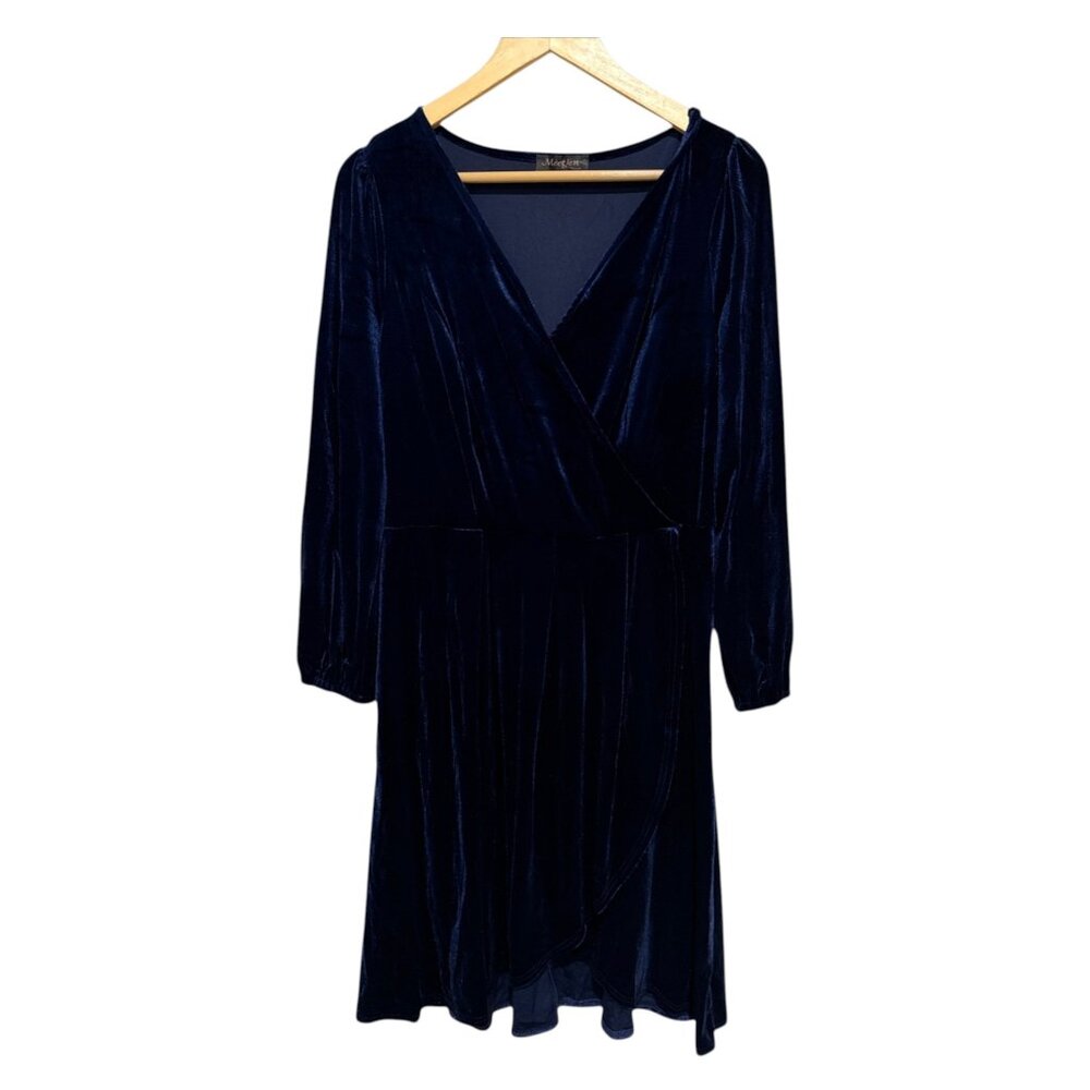 Women's V Neck Velvet, Long Sleeve Wrap Tunic Short Dress W/pockets